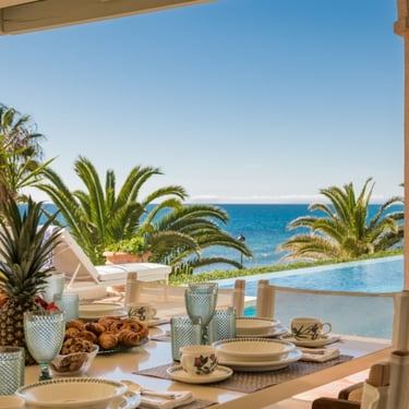Pool area at Villa El Rincon, a luxury beachfront villa in Marbella.