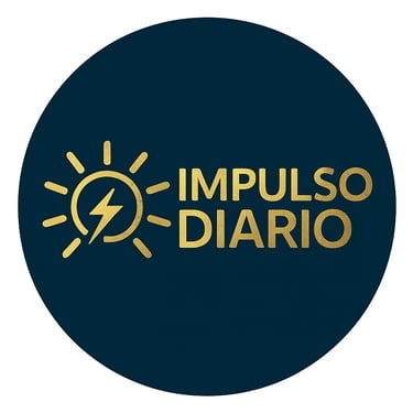 Impulso Diario logo with a golden sun and lightning bolt icon on a dark blue circular background.