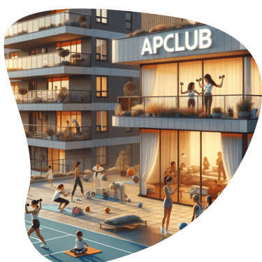 An image of a woman and kid exercising in their balcony