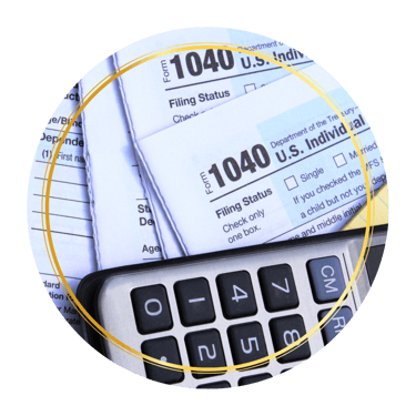 1040 tax return paper form with calculator