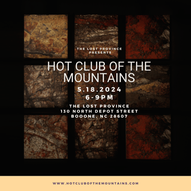 a poster for hot club of the mountains at the Lost Province on Boone NC
