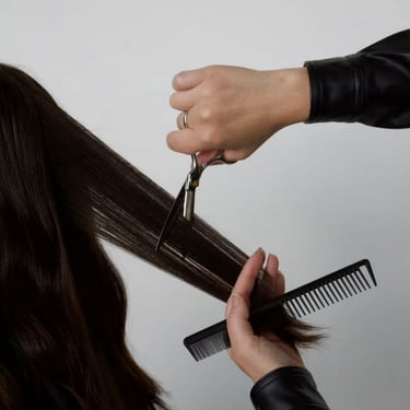 Hair model showcasing layered haircut