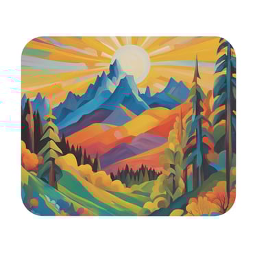 Pop-art inspired mountainscape with sunrise