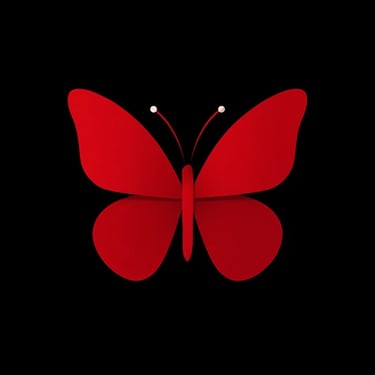 Red butterfly icon with white-tipped antennae on black background, symbolising passion and spiritual