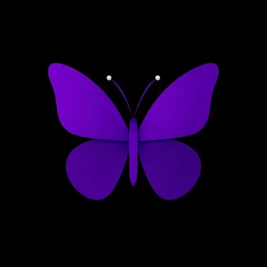 Purple butterfly icon with white-tipped antennae on black background, symbolising royalty and spirit