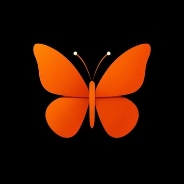 Orange butterfly icon with white-tipped antennae on black background, symbolising fire & light