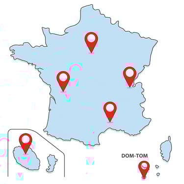 Illustration de la carte des territoirs de France représentant les zones desservies par Prosysm