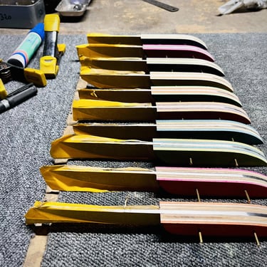 Knife making a many blades wip with recycled skateboard wood