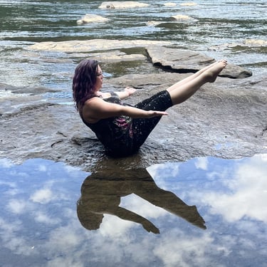 Rachel yoga pose with water, reflecting, pose, and sky