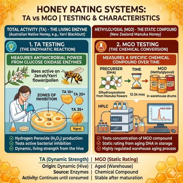 Infographic comparing TA and MGO honey ratings