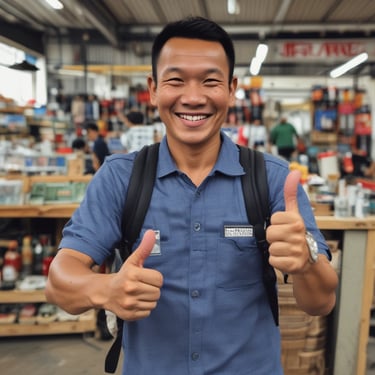 A smiling customer giving a thumbs up.