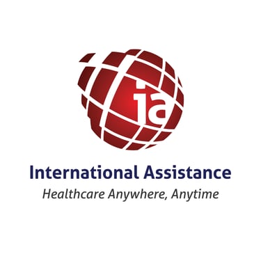 International Assistance global healthcare logo featuring a red globe icon with 'ia' initials.