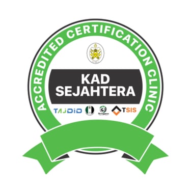 Accredited Certification Clinic seal for Kad Sejahtera featuring a green circular badge design.