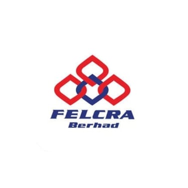 Official FELCRA Berhad logo featuring red and blue interlocking diamond shapes.