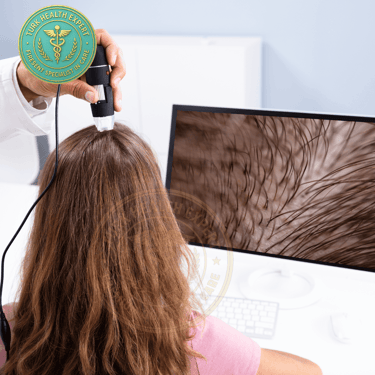 تشخيص فروة و بويصلات الشعر بالميكروسكوب امام الشاشة قبل زراعة الشعر