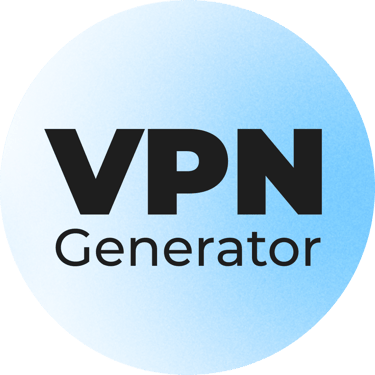 a blue and white logo with the words vpn generator