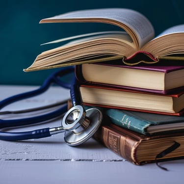 nursing books and stethoscope