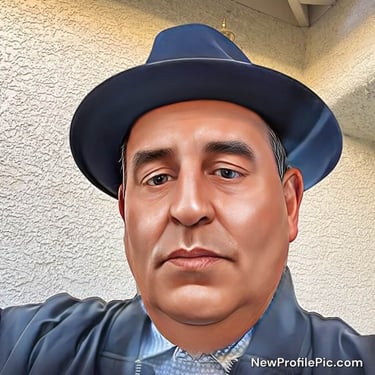 an artistic render of stevie dunham wearing hat