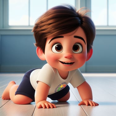 Bebê com uniforme no berçário