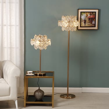 MNK-FL162 Crystal Floor Lamp Hexagonal Glass Lampshade Storage Lamp Elegant Gold Modern Floor Light