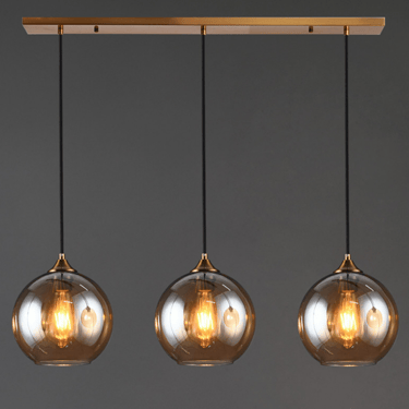 MNK-SF1046 Three ball glass chandelier with long plate combination lighting amber with E27 bulbs