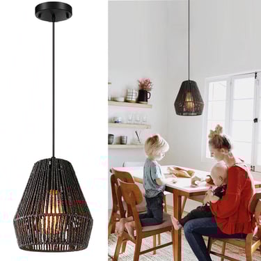 MNK-LC36 Embracgreen Woven Pendant Light Fixtures,Lighting Fixture with Black Handmade Natural Twine