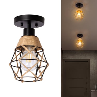 MNK-LC20 Handmade Iron Art Rope Ceiling Light, Suitable For Bedroom, Kitchen, Hallway, Rv, Etc.