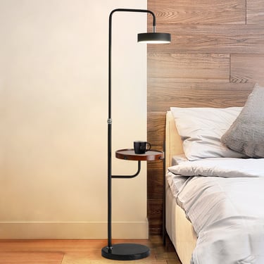 MNK-FL166 Swingable Round LED Floor Light Modern Metal Living Room Stand Up Lamp with Table