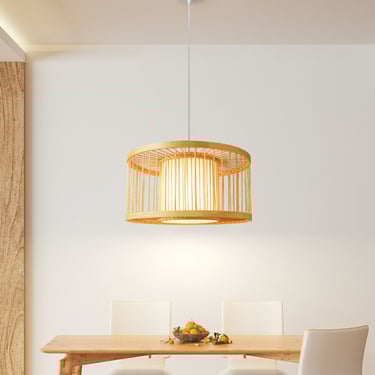 MNK-LC27 Simple Lantern Rattan Pendant Light Lampshade For Dining Room Hardwired