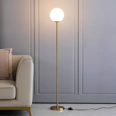 MNK-FL169 Floor Lamp E27 IP20 Brass Opal White Glass