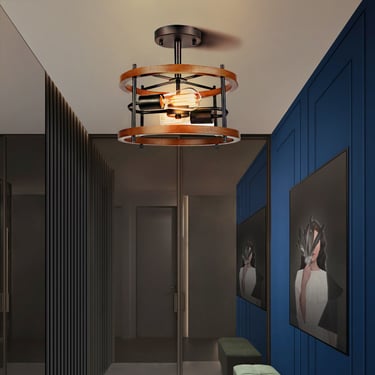 MNK-LC38 Lustre rustique en bois de ferme Lustre rustique à 2 lumières