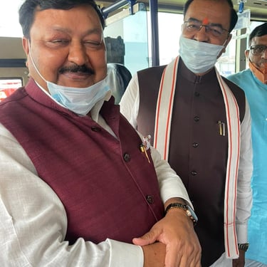 Natwar Goyal walking with Deputy CM Keshav Prasad maurya