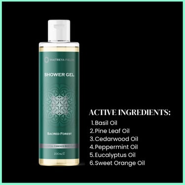 Sacred Forest shower gel that works on subconscious mind infused with Reiki