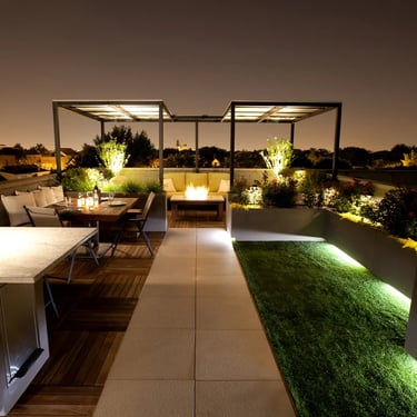 Modern rooftop terrace garden landscaping in Bangalore for home and villa spaces
