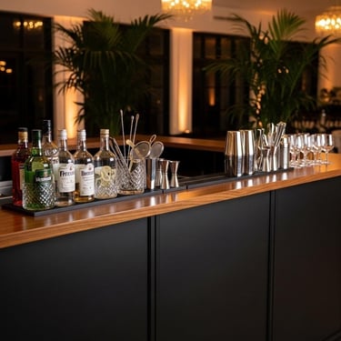 Serviço de bar completo com bebidas e balcão em festa