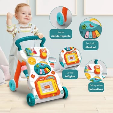 Andador educativo com música, luzes e painel interativo!