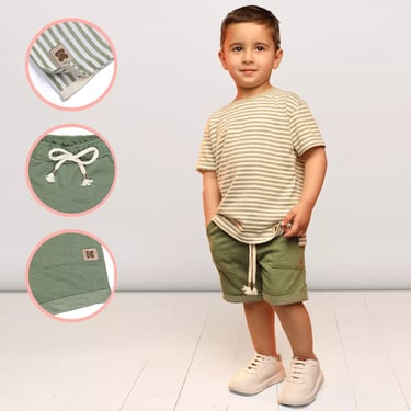 Conjunto Infantil Camiseta Listrada e Bermuda Linho