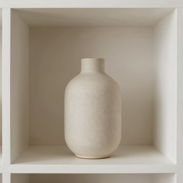 Crea una imagen de un jarrón similar a los modelos de mango o zara home