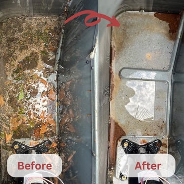 Spring maintenance showing before and after shot of a maintenance. Cleaned out leaves and debris. It is clean now. 