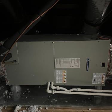 Air handler in attic of new construction HVAC installation. Home is in Carthage, TN