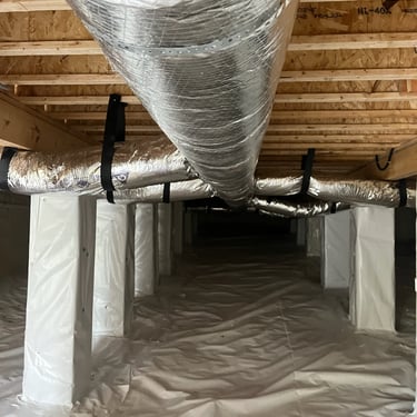 Crawlspace with ductwork installed in new home in Lebanon, TN