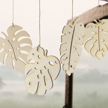 laser cut wooden monstera leaves