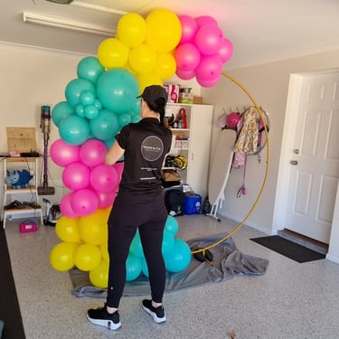 Backdrop Frame with balloon garland attachment at a 40th Celebration in Redlandbay, Redlands - party hire by SweetAz Co.