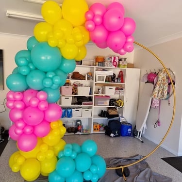 Backdrop Frame with pre-prepared balloong garland for a 40th Party in Redlandbay, Redlands - party hire by SweetAz Co.