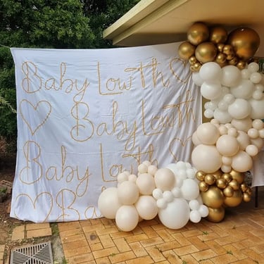 Balloon Garland setup for a Baby Shower in Birkdale, Redlands - party hire by SweetAz Co.