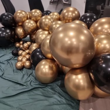 Balloon Garland constructed for a Gold Birthday in Burbank, Brisbane - party hire by SweetAz Co.