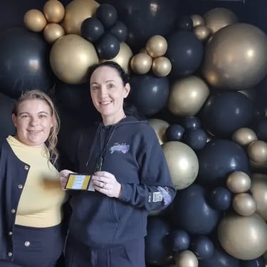 Balloon Garland created for a Gold Black in Pimpama, Gold Coast - party hire by SweetAz Co.