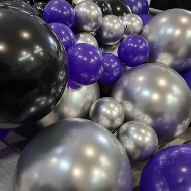 Balloon Garland setup in Purple Silver in Southmaclean, Logan - party hire by SweetAz Co.