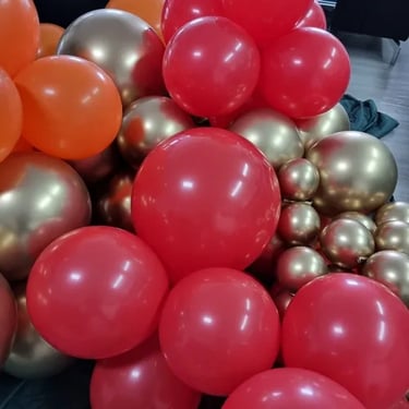 Balloon Garland built for a Red Anniversary in Morningside, Brisbane - party hire by SweetAz Co.