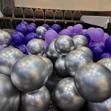 Balloon Garland setup for a Silver Forty in Loganholme, Logan - party hire by SweetAz Co.